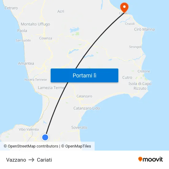 Vazzano to Cariati map