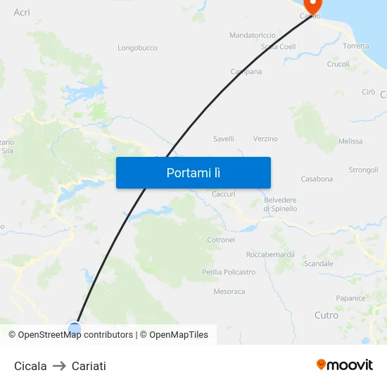 Cicala to Cariati map
