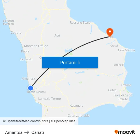 Amantea to Cariati map