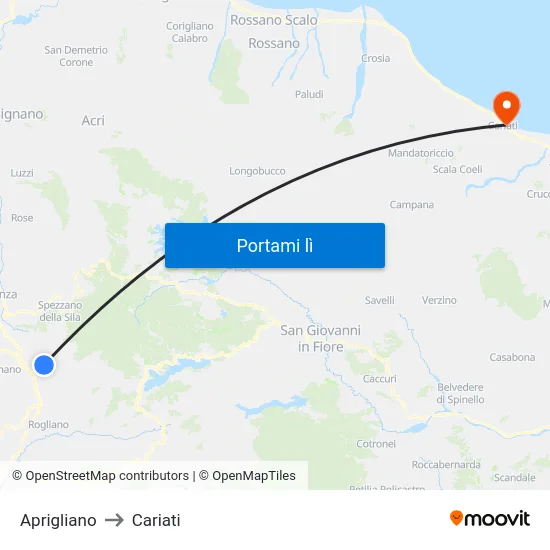 Aprigliano to Cariati map