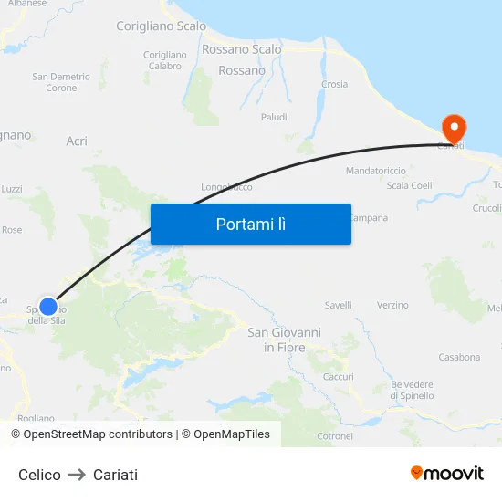 Celico to Cariati map