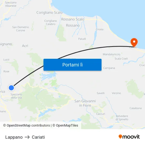Lappano to Cariati map