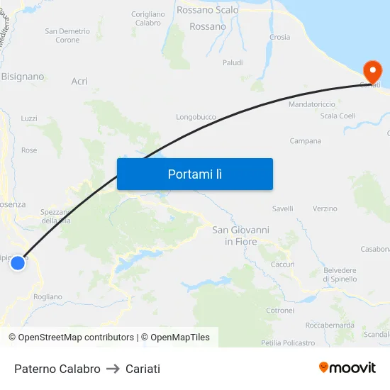 Paterno Calabro to Cariati map