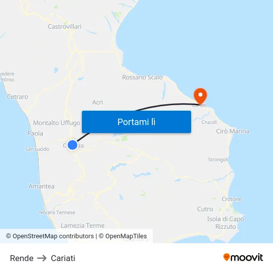 Rende to Cariati map
