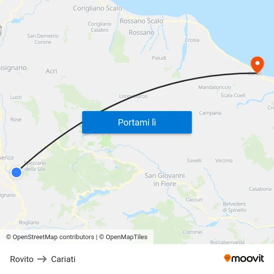 Rovito to Cariati map