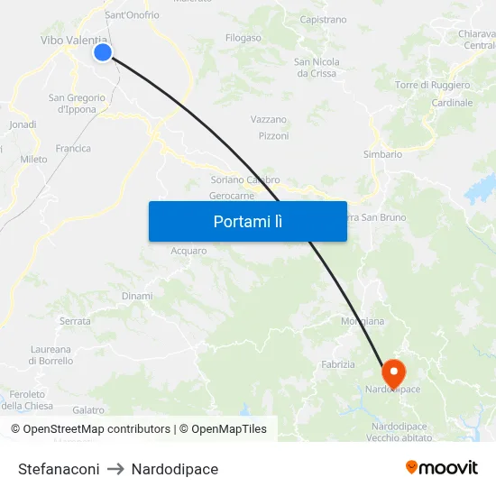 Stefanaconi to Nardodipace map