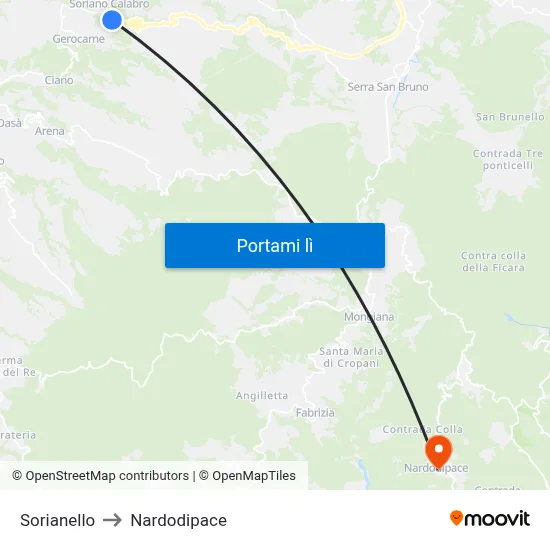 Sorianello to Nardodipace map