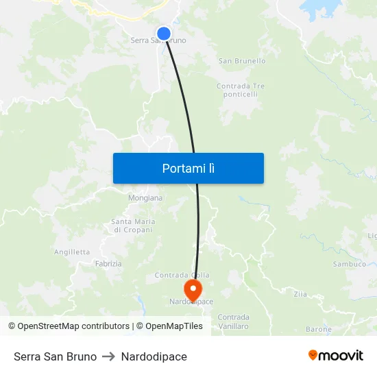 Serra San Bruno to Nardodipace map