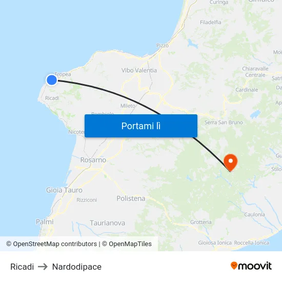 Ricadi to Nardodipace map