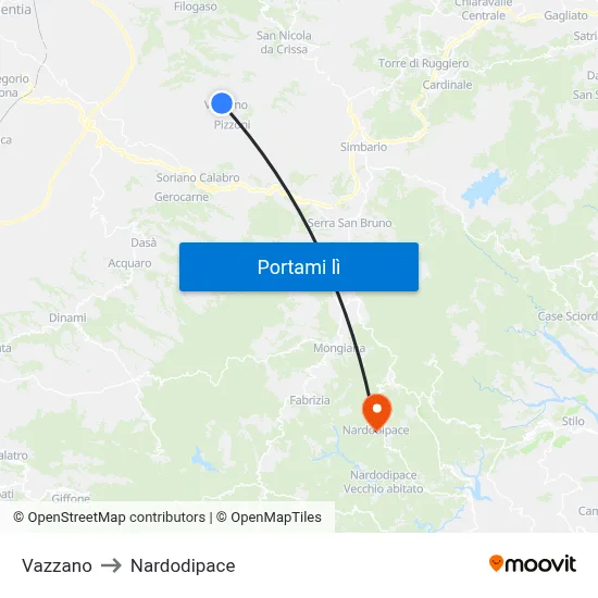 Vazzano to Nardodipace map