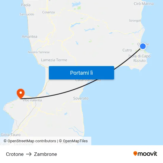 Crotone to Zambrone map