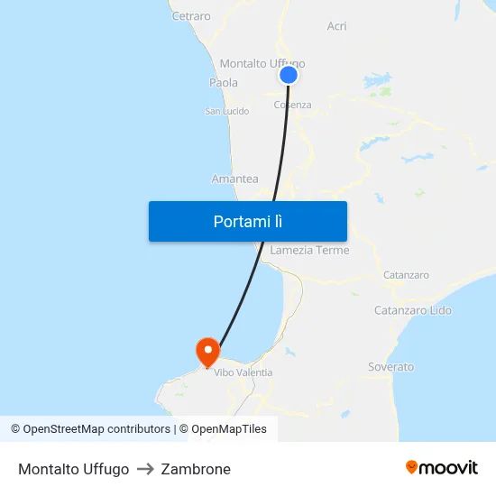Montalto Uffugo to Zambrone map