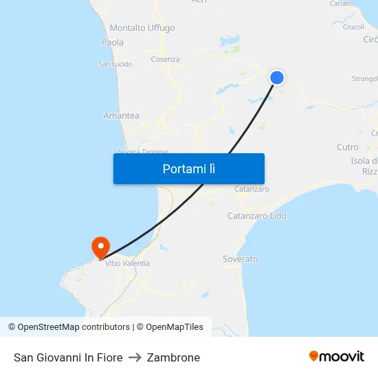 San Giovanni In Fiore to Zambrone map
