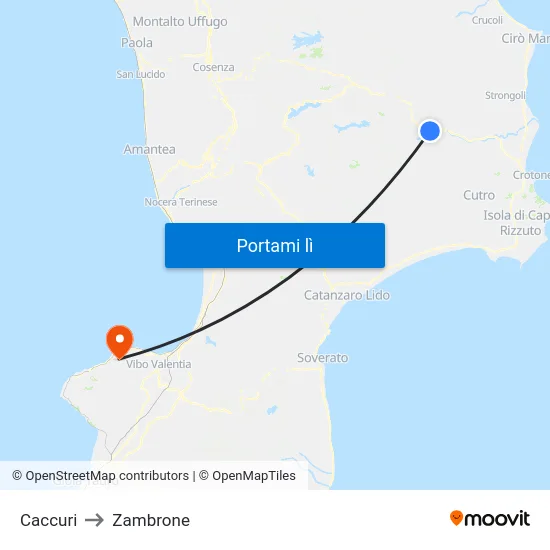 Caccuri to Zambrone map