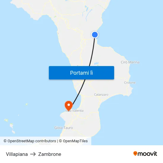 Villapiana to Zambrone map