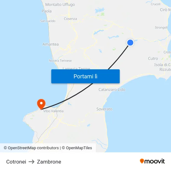 Cotronei to Zambrone map