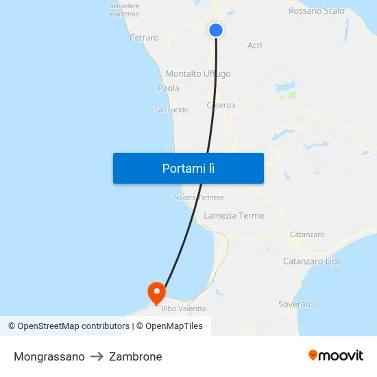 Mongrassano to Zambrone map