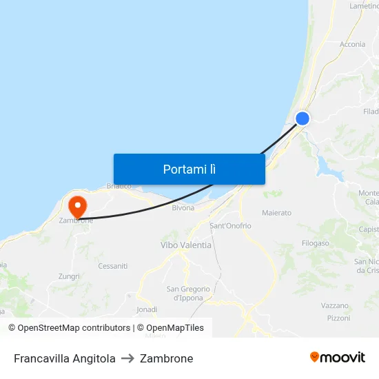 Francavilla Angitola to Zambrone map