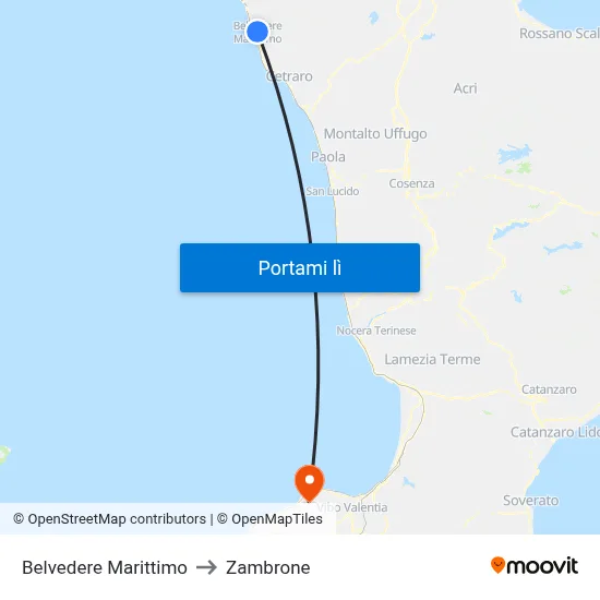 Belvedere Marittimo to Zambrone map
