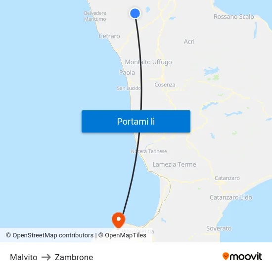 Malvito to Zambrone map