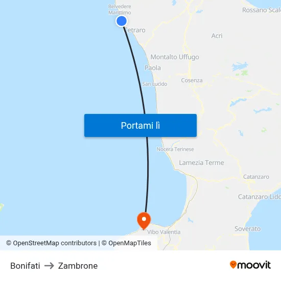 Bonifati to Zambrone map