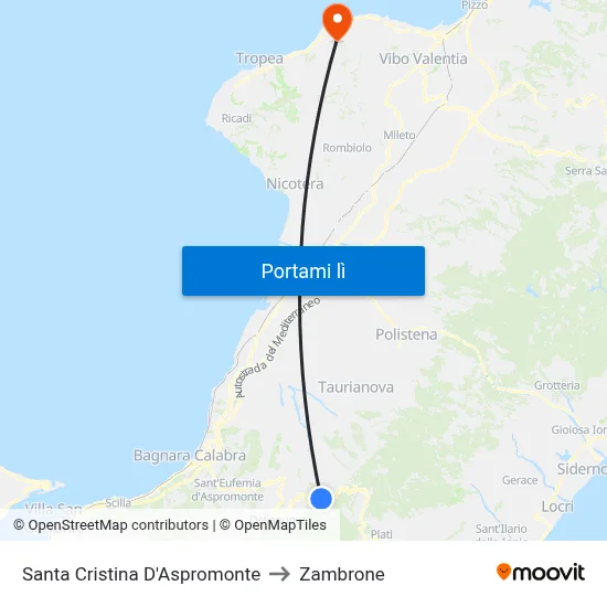 Santa Cristina D'Aspromonte to Zambrone map