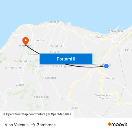 Vibo Valentia to Zambrone map