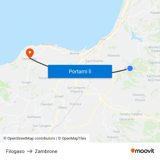Filogaso to Zambrone map