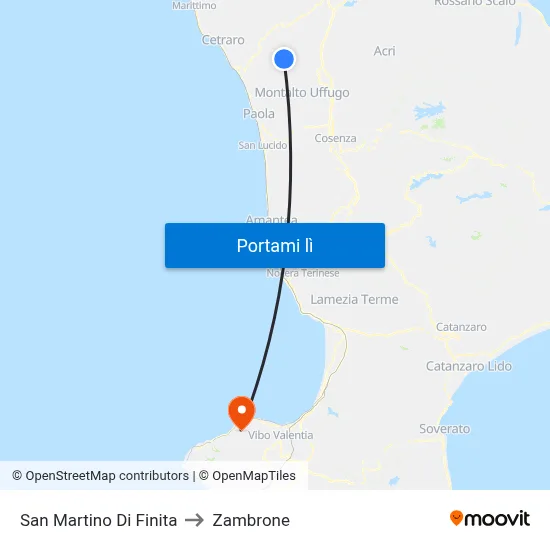 San Martino Di Finita to Zambrone map