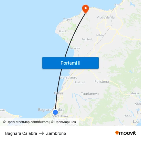 Bagnara Calabra to Zambrone map