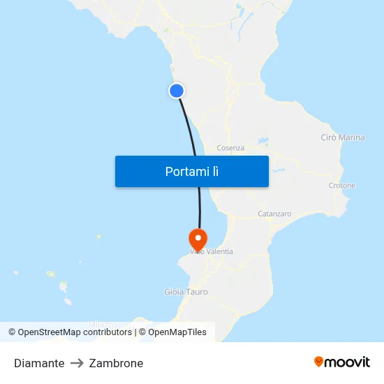Diamante to Zambrone map