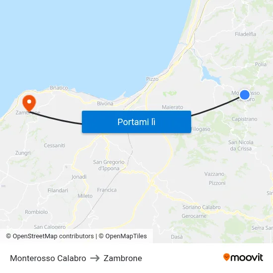 Monterosso Calabro to Zambrone map