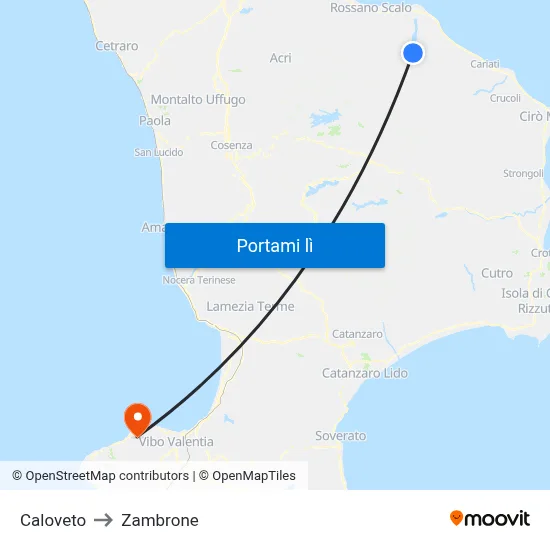 Caloveto to Zambrone map