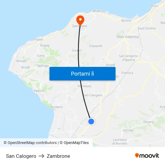 San Calogero to Zambrone map