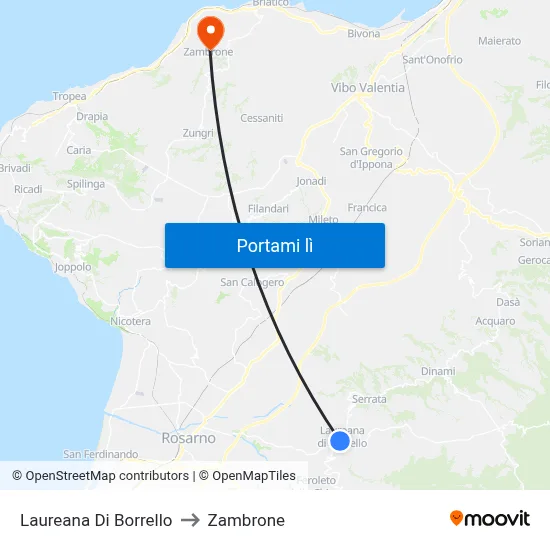 Laureana Di Borrello to Zambrone map