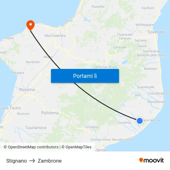 Stignano to Zambrone map