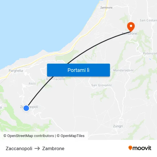 Zaccanopoli to Zambrone map