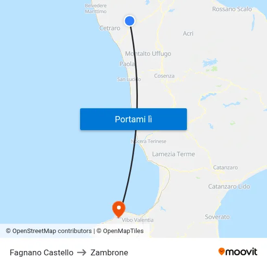 Fagnano Castello to Zambrone map