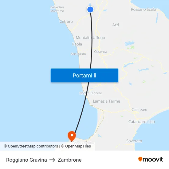 Roggiano Gravina to Zambrone map