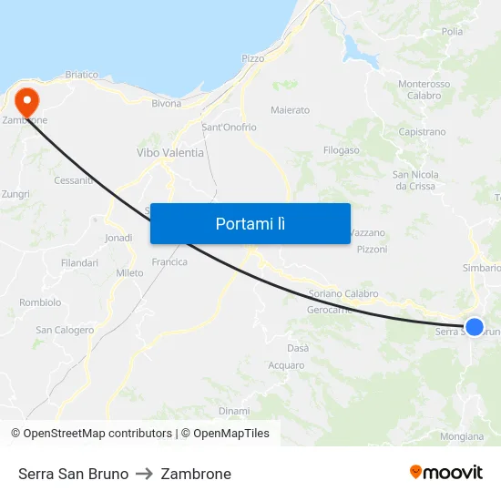 Serra San Bruno to Zambrone map