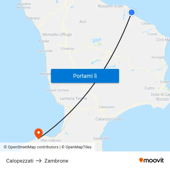 Calopezzati to Zambrone map
