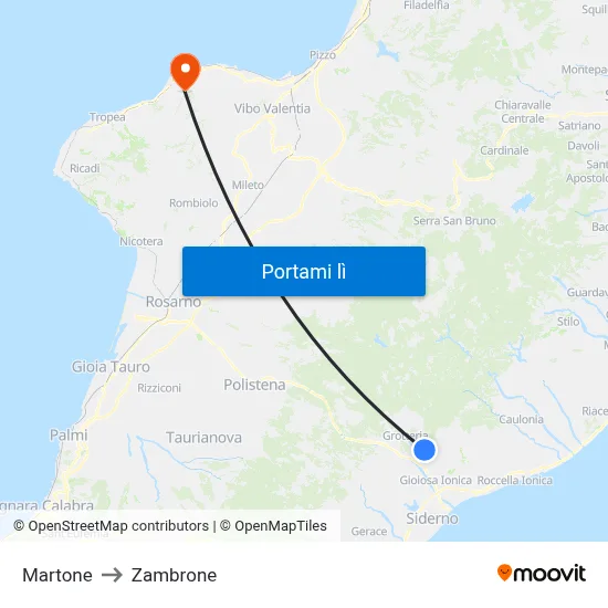 Martone to Zambrone map