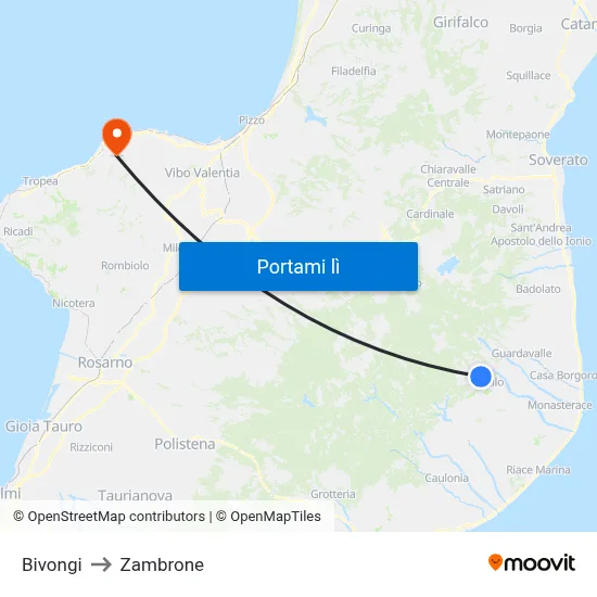 Bivongi to Zambrone map
