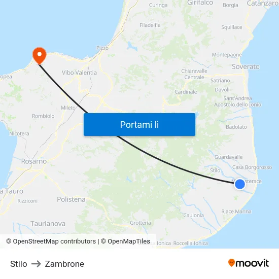 Stilo to Zambrone map