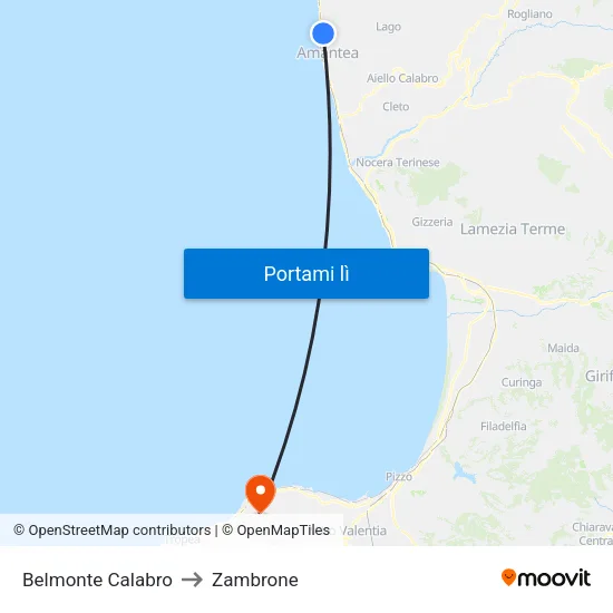 Belmonte Calabro to Zambrone map