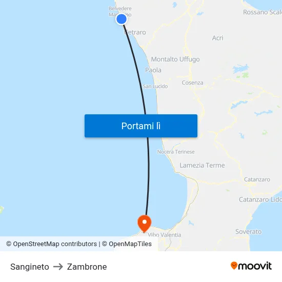 Sangineto to Zambrone map