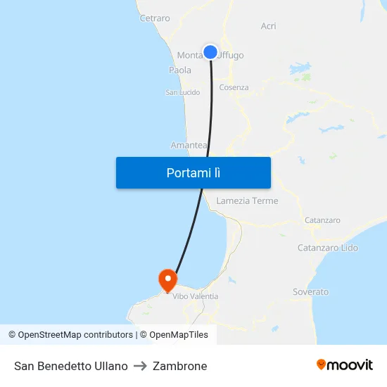San Benedetto Ullano to Zambrone map