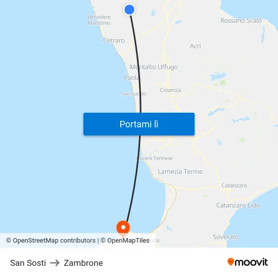 San Sosti to Zambrone map