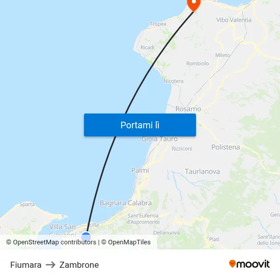 Fiumara to Zambrone map