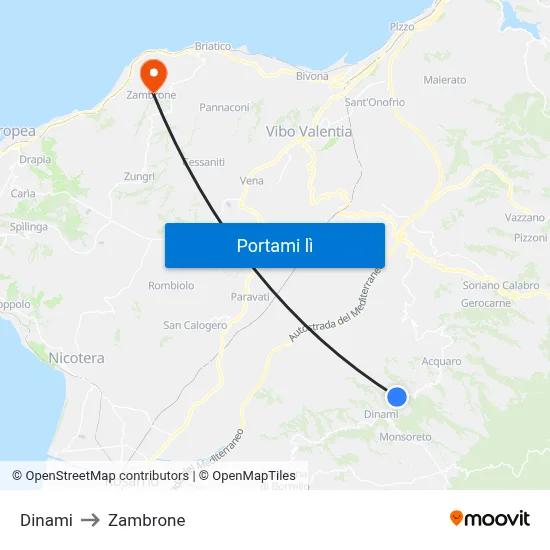 Dinami to Zambrone map